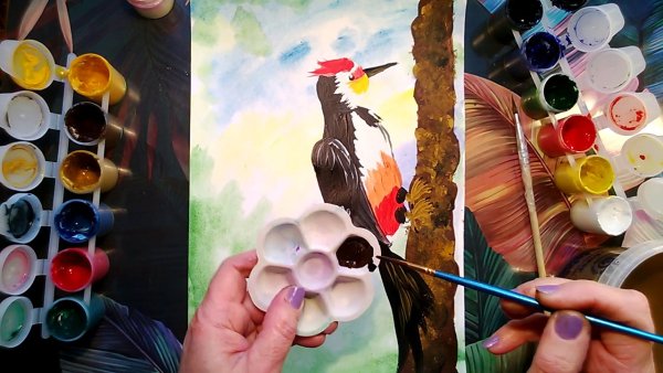 Дятел живопись