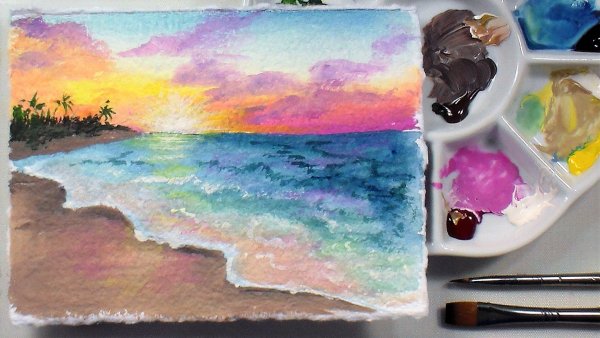 Море акварелью туториал