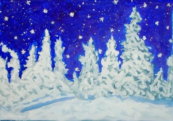 Рисование зимний лес