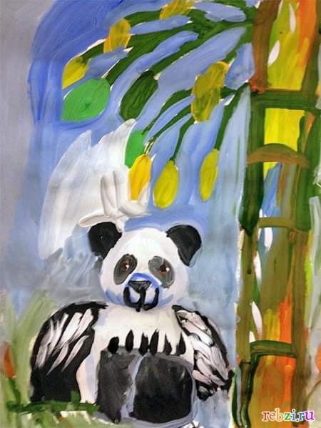 Панда рисунок гуашью