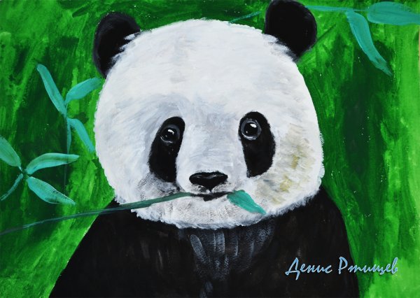 Рисование Панда красками