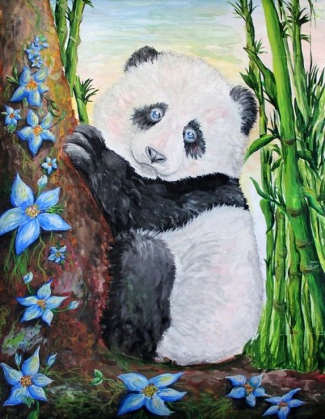 Панда гуашью для детей