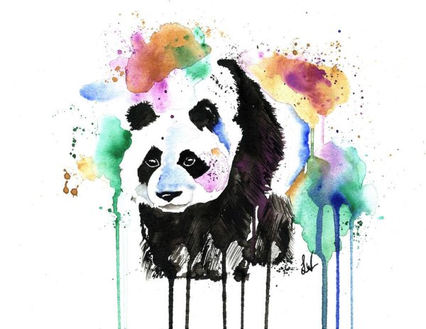 Рисование Панда красками