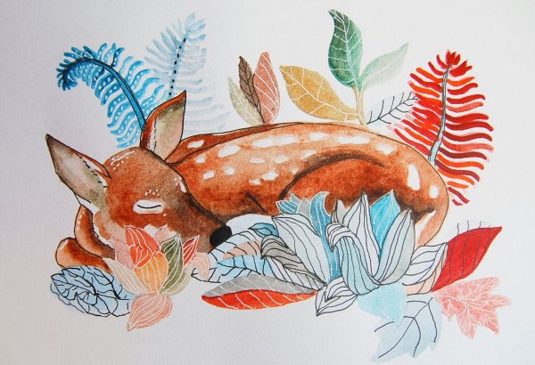 Картина Олененок акварель