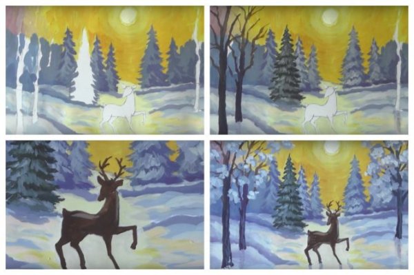 Олень рисунок гуашью для детей