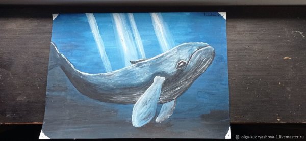 Синий кит гуашью