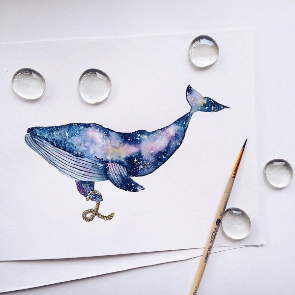 Космический кит гуашью