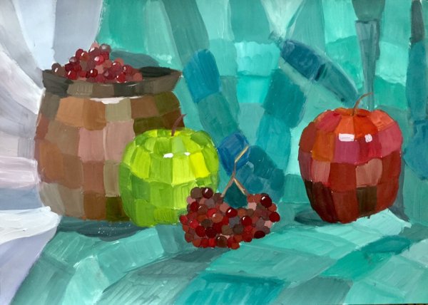 Декоративный натюрморт гуашью