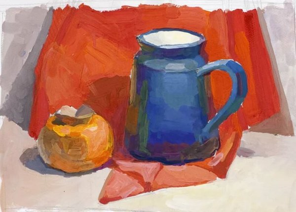 Гуашевая живопись натюрморт в холодной гамме