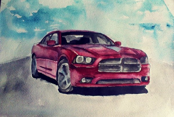 Машина рисунок акварелью