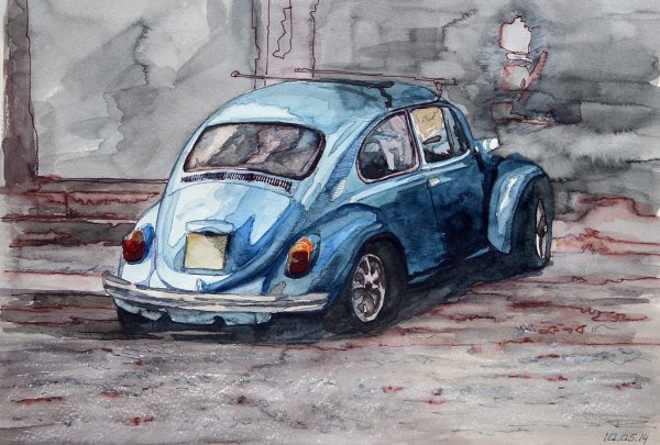 Скетчинг акварелью Фольксваген Жук