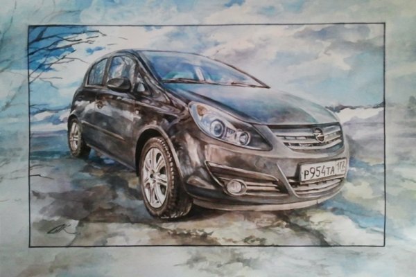 Черная машина акварелью