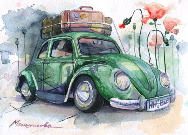 Фольксваген Жук акварель