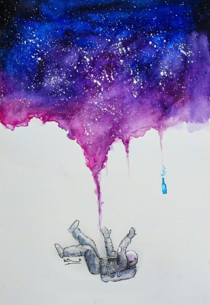 Космос рисунок акварелью