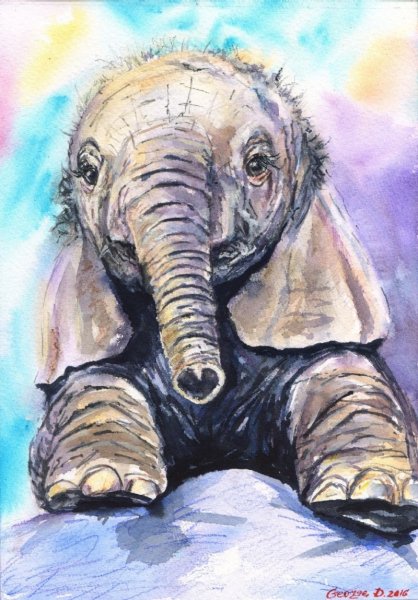 Слон гуашью