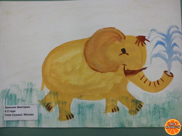 Слоник рисунок гуашью детский