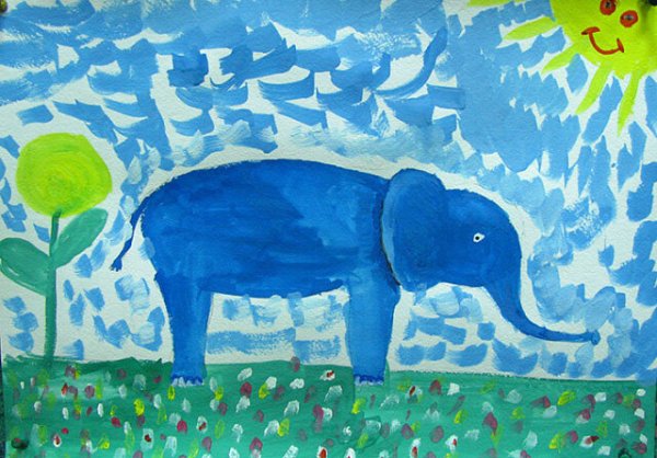 Рисование слона гуашью