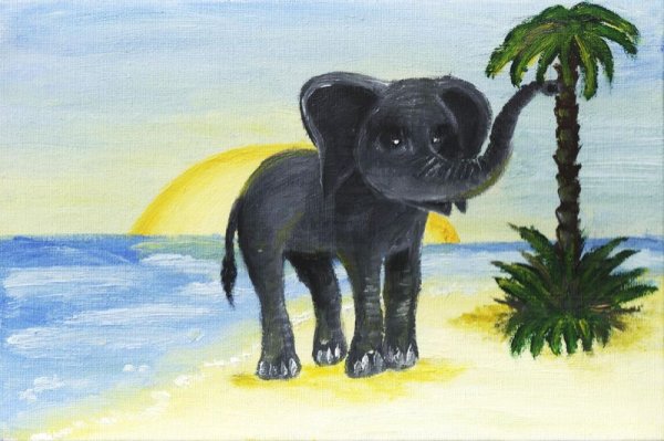 Слон гуашью для детей