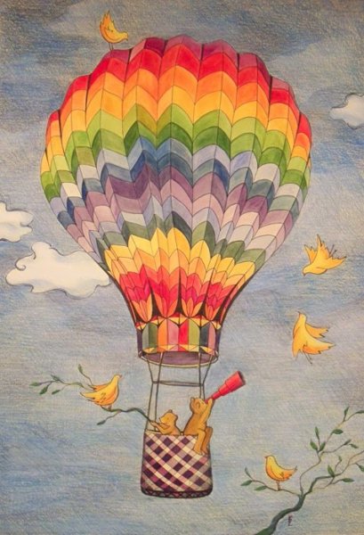 Воздушный шар цветными карандашами