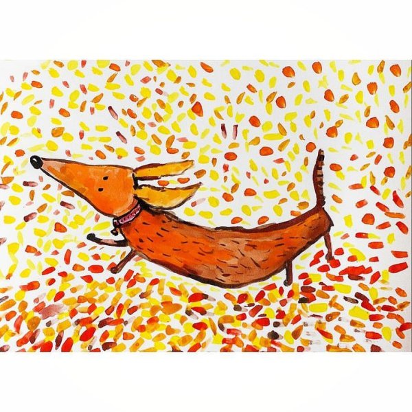 Осенняя такса рисунок