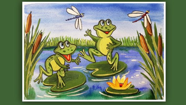 Рисуем лягушку гуашью