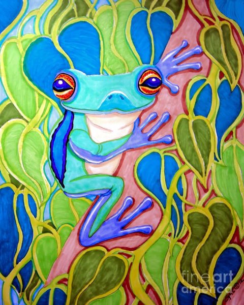 Лягушка гуашью