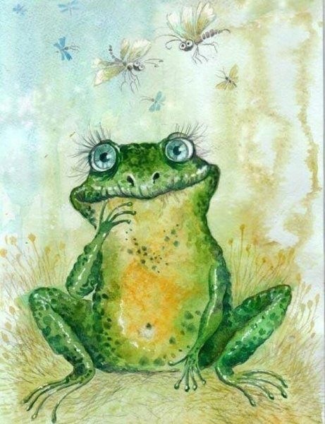 Лягушка акварелью