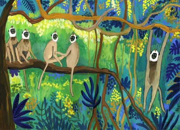 Обезьяна гуашью