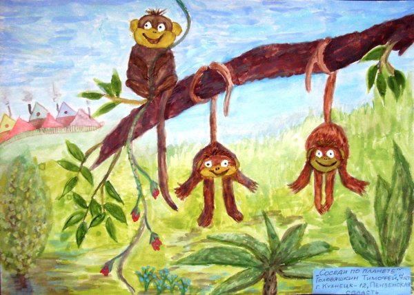 Обезьянка рисунок гуашью