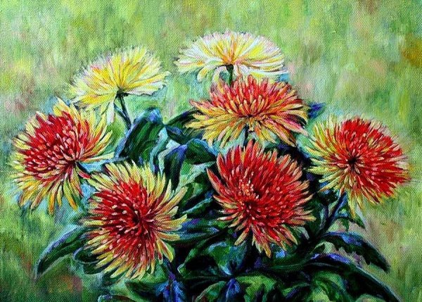 Хризантемы гуашью