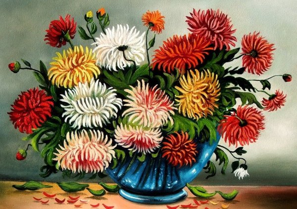 Астры акварелью