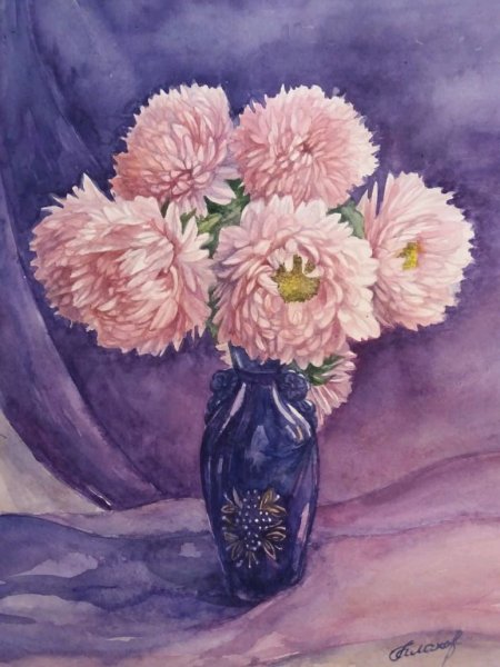 Астры гуашью