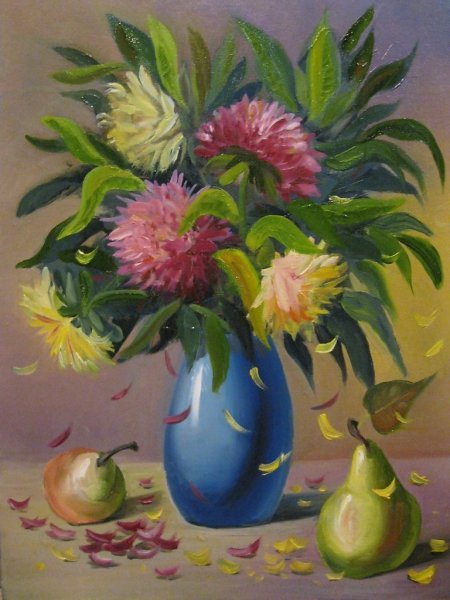 Хризантемы живопись гуашь