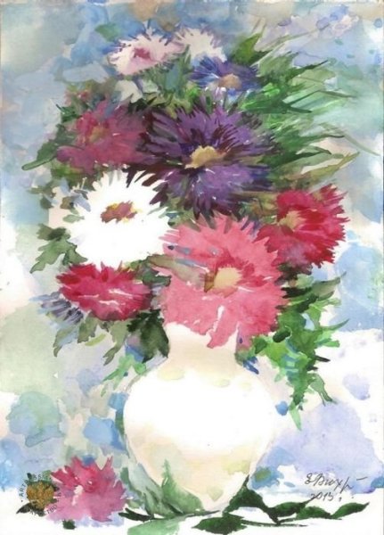 Залегина астры акварелью