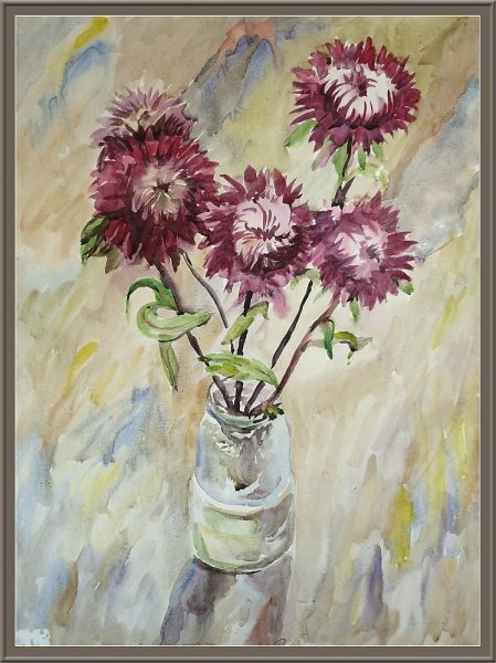 Астры гуашью