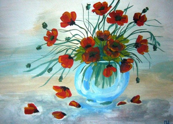 Рисуем цветы гуашью