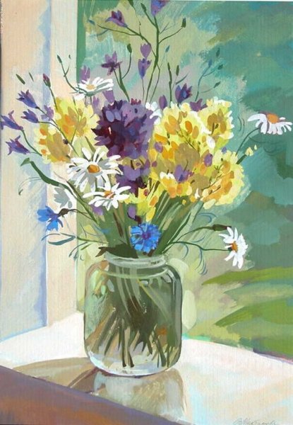 Ваза с цветами гуашью