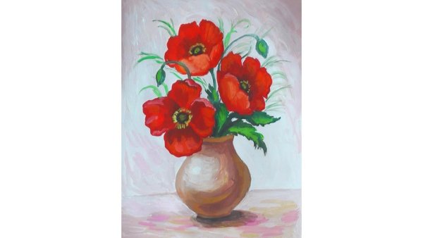 Рисунки цветов в вазе красками