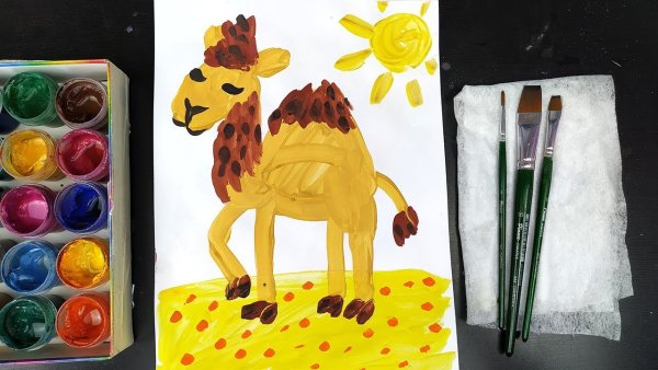 Верблюд гуашью для детей