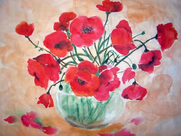 Маки в вазе гуашью