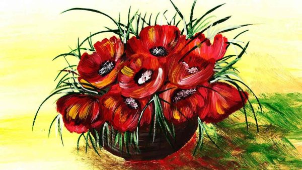Маки в вазе гуашью