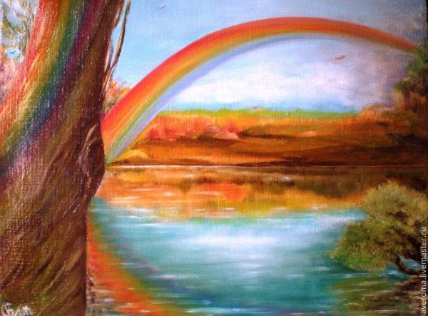 Акварельные пейзажи с радугой