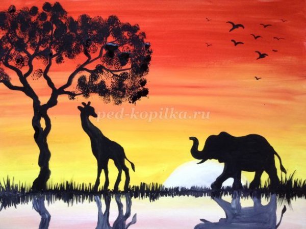 Гуашь Африканский пейзаж