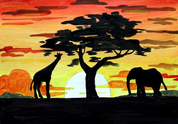 Гуашь Африканский пейзаж