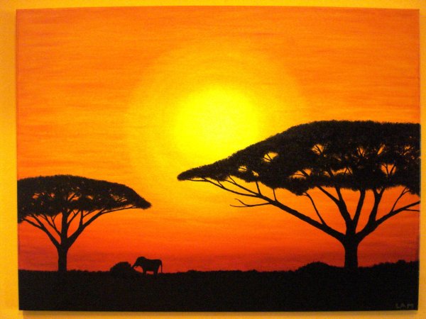 Деревья на закате живопись