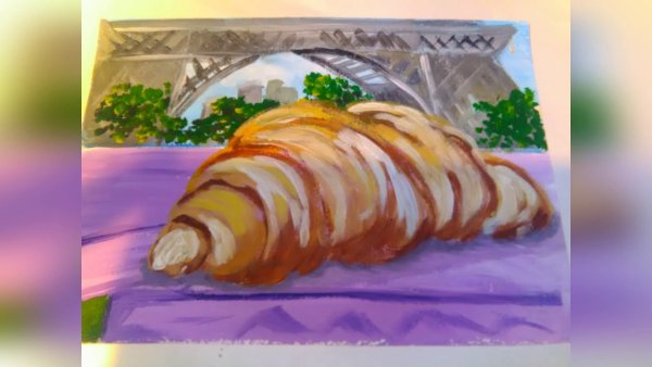 Круассан отломанный с начинкой рисунок гуашью