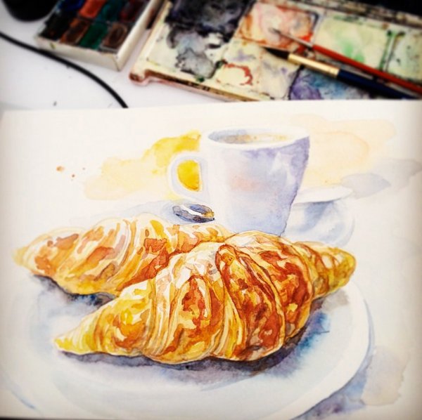Круассан акварелью