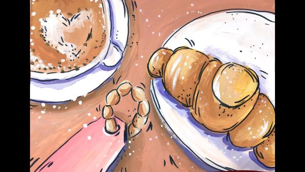 Как нарисовать круассан гуашью