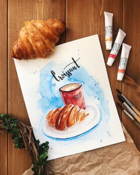 Круассан акварелью