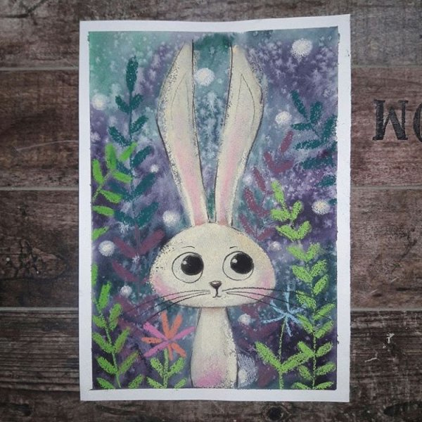 Зайчик гуашью для детей